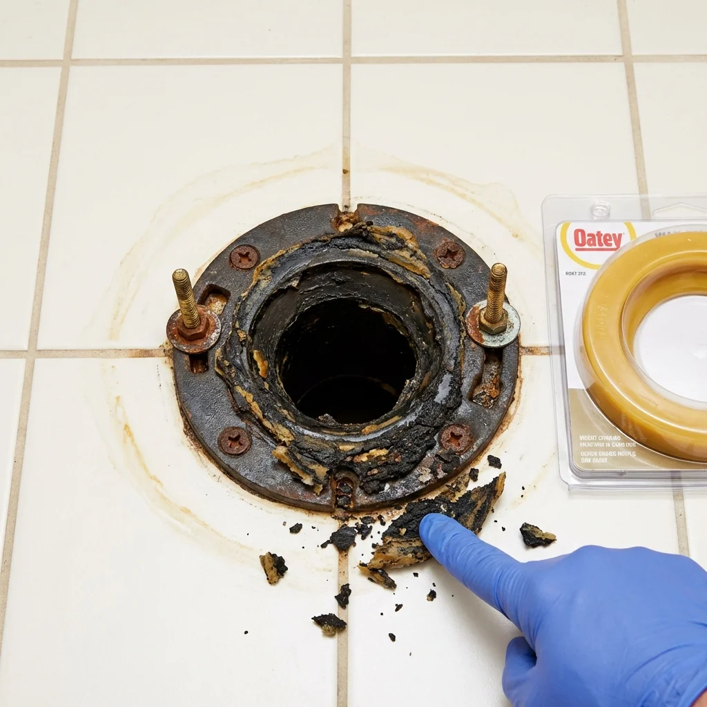 Failed wax ring showing water seepage at the base of a toilet in a Trenton, TN home