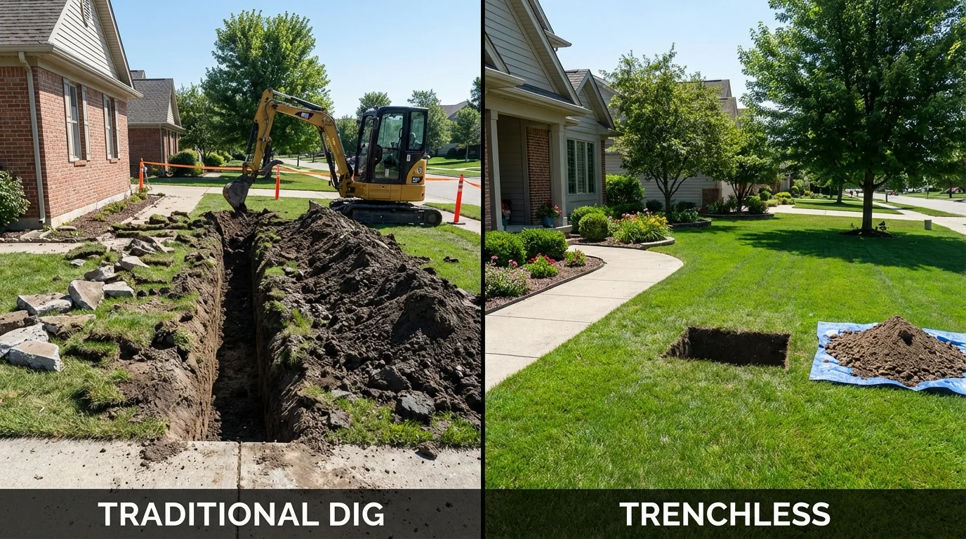 Trenchless sewer repair with minimal yard damage versus traditional excavation in Trenton, TN